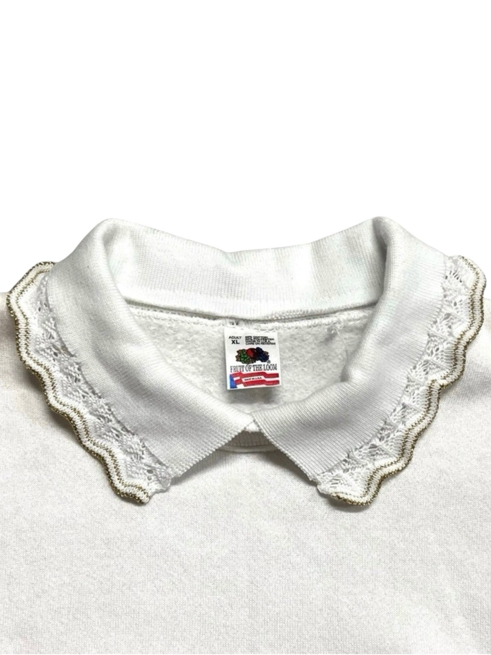 Vintage✨ | Fruit of the Loom | Cat Portrait Embroidered Knit Collar Sweater - Picture 4 of 10